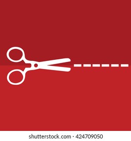 White scissors icon cut vector illustration. Red background