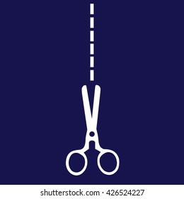 White scissors icon cut vector. Blue background