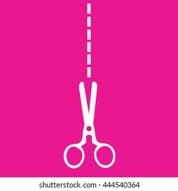 White scissors icon cut vector. Pink background