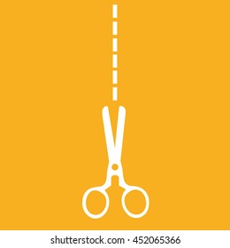 White scissors icon cut vector. Yellow background