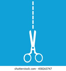 White scissors icon cut vector. Blue background