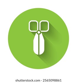 White Scissors icon isolated with long shadow. Cutting tool sign. Green circle button. Vector Illustration