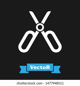 White Scissors icon isolated on black background. Tailor symbol. Cutting tool sign.  Vector Illustration