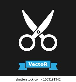 White Scissors icon isolated on black background. Cutting tool sign.  Vector Illustration