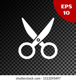 White Scissors icon isolated on transparent dark background. Cutting tool sign.  Vector Illustration