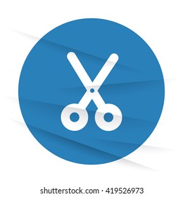 White Scissors icon label on wrinkled paper