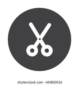 White Scissors icon on black button isolated on white