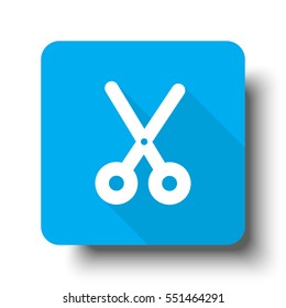 White Scissors icon on blue web button