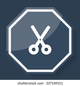 White Scissors icon on plum blue web app button