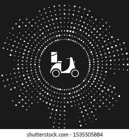White Scooter delivery icon isolated on grey background. Delivery service concept. Abstract circle random dots. Vector Illustration