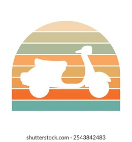 White Scooter Silhouette with Faded Pastel Stripes Soft Colors for a Vintage Look