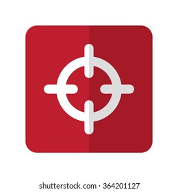 White Scope flat icon on red rounded square on white