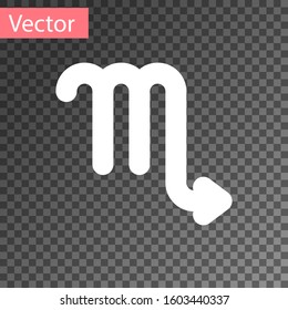 White Scorpio zodiac sign icon isolated on transparent background. Astrological horoscope collection.  Vector Illustration