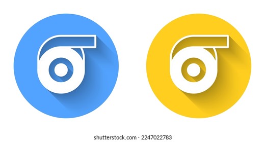 White Scotch tape icon isolated with long shadow background. Roll adhesive tape. Insulating tape. Circle button. Vector