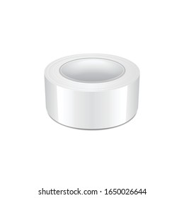 White scotch tape roll. Side view. Vector realistic mockup template of sticky tape roll, adhesive tape for your design
