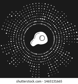 White Scrambled eggs icon isolated on grey background. Home cooked food, fried egg, healthy breakfast, omelet icon. Abstract circle random dots. Vector Illustration