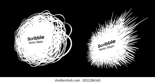 White Scratch pen line sketch set. Hand drawn scribble circle shape. Sale banner. Brush stroke stain. Vector design elements. 