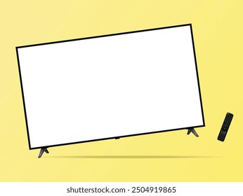 White screen oled tv floated on yellow background