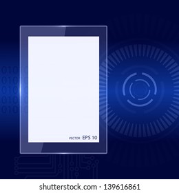 white screen on dark blue technology background