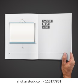 White screen project inside a book. Vector design.