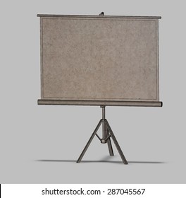The white screen for a projector on a tripod
