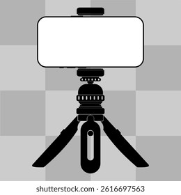 white screen smartphone and tripod silhouette background