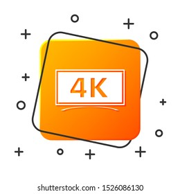 White Screen tv with 4k Ultra HD video technology icon isolated on white background. Orange square button. Vector Illustration