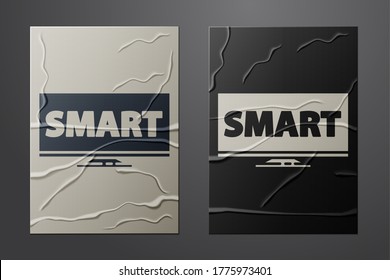 Weißer Bildschirmfernseher mit Smart-Videotechnologie Symbol einzeln auf zerbrochenem Papierhintergrund. Kunststil aus Papier. Vektorgrafik