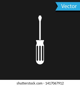 White Screwdriver icon isolated on black background. Service tool symbol.  Vector Illustration