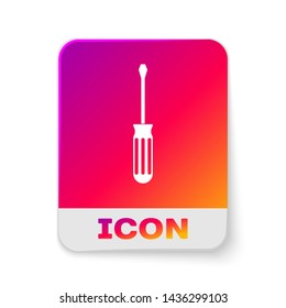 White Screwdriver icon isolated on white background. Service tool symbol. Rectangle color button. Vector Illustration