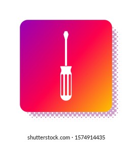 White Screwdriver icon isolated on white background. Service tool symbol. Square color button. Vector Illustration