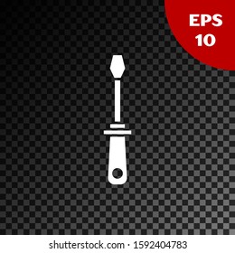 White Screwdriver icon isolated on transparent dark background. Service tool symbol.  Vector Illustration