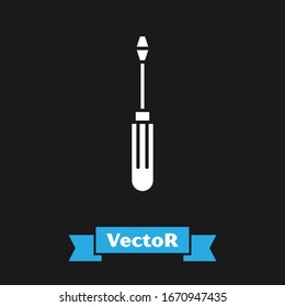 White Screwdriver icon isolated on black background. Service tool symbol.  Vector Illustration