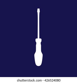 White screwdriver vector icon. Blue background