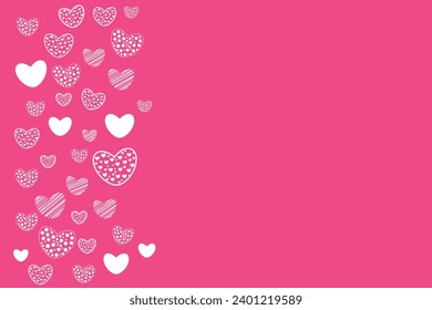 Corazones de garabatos blancos como borde Fondo de Magenta invitaciones de boda tarjetas de felicitación carteles de vectores de cumpleaños Copiar espacio tu texto Plantilla rosa Tarjeta de San Valentín Diseño simple Día de la Madre