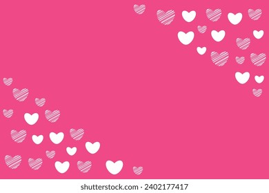 White scribble hearts like oblique frame Magenta background wedding invitations greeting cards posters Birthday vector banner Copy space your text Pink template Valentine's card Simple design Mother's