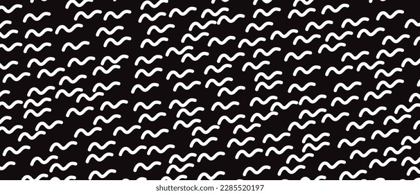 White scribble line pattern on black background. Hand drawn lines pattern for backdrop design and wallpaper template. Simple classic lines with repeat texture. Lines background, vector illustration