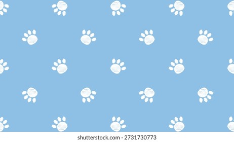 Garabato blanco imprime sobre fondo azul sin patrón. Vector minimalista dibujado a mano de la huella animal para los accesorios del animal doméstico, envoltura del regalo, e impresión de la tela