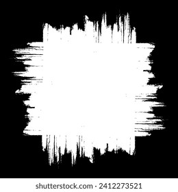 White scribble stain. Grunge square frame. Hand drawn in brush. Sale banner. Vector distress background
