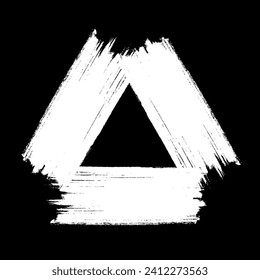 White scribble stain. Grunge triangle frame. Hand drawn in brush. Sale banner. Vector distress background