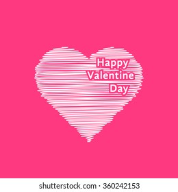 white scribble valentine day heart. concept of celebration, ornate, event, romance, fondness, crayon, painting. isolated on pink background. flat style trend modern logotype design vector illustration