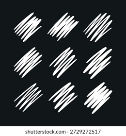 Linhas rabiscadas brancas no plano de fundo preto formam ilustração de textura abstrata