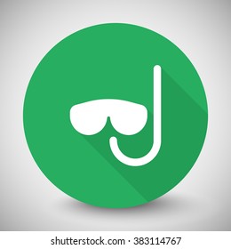 White Scuba Diving icon with long shadow on green circle