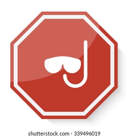 White Scuba Diving icon on red stop sign web app
