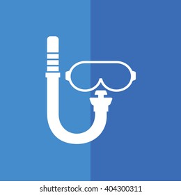 White scuba diving mask icon vector illustration. Blue background