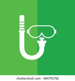 White scuba diving mask icon vector illustration. Green background