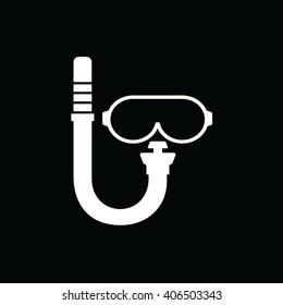 White scuba diving mask icon vector illustration. Black background