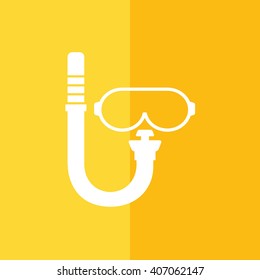 White scuba diving mask icon vector illustration. Yellow background