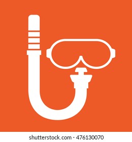 White scuba diving mask icon vector illustration. Orange background