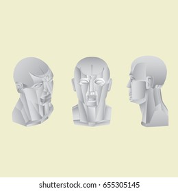white sculpture statue human face head  front side portrait drawing plaster art class